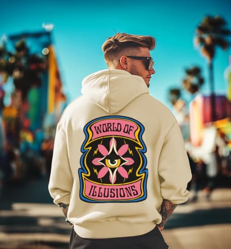 Image of Veirdo Cotton Fleece Regular Fit Full Sleeve Hooded Sweatshirt Front and Back Graphic Printed Jumper Hoodie for Men