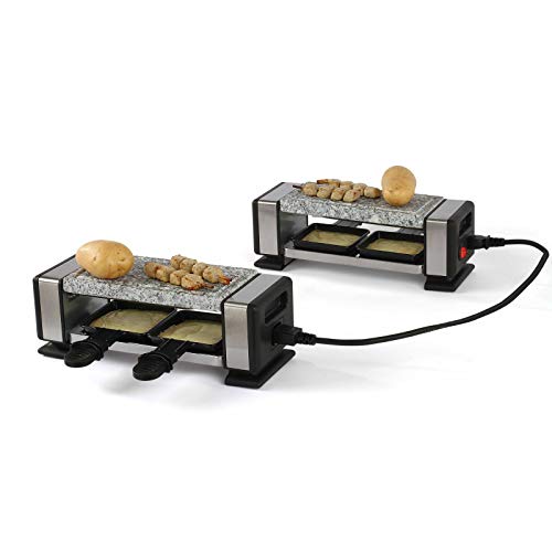 Raclette Grill Heißer Stein 2 bis 4 Personen Tischgrill Elektrogrill Kabelverbindung (4 Pfännchen, 700 Watt, Antihaftbeschichtung, Granit)