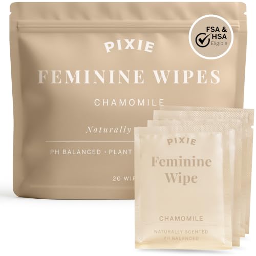 Image of Pixie Menstrual Cup Wipes - Chamomile Scented, Flushable, Biodegradable & pH Balanced - Best Individually Wrapped Wipes for On-The-Go & Public Bathrooms - Wash & Cleaner for Cups & Discs (20 Count)