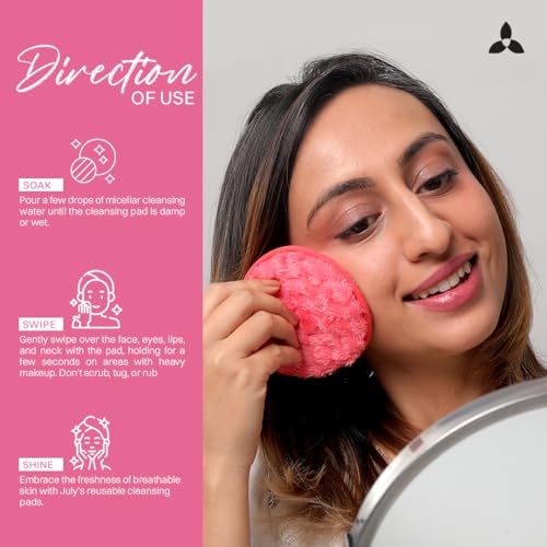 Image of July Soft & Gentle Cleansing Reusable Makeup Remover Cleansing Pads - Pack of 2 | Easily Removes Stubborn Face & Eye Makeup (Big, Pink)