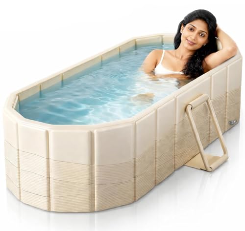 Image of PANCA Portable Bath Tub for Adults | Foldable SPA Bathtub with Drainage Hole, Thick Insulated Design for Hot & Cold Water (Beige Rectangular)
