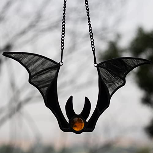 Boxcasa Bats Decor Stained Glass Window Hanging,Halloween Bat Ornaments Indoor And Gothic Home Decor Bat Suncatcher Indoors Outdoor Bedroom Office Garden Patio And Halloween Party Decorations #TOP4