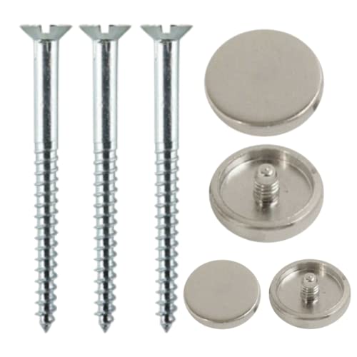 50mm Mirror Screw & 13mm Chrome Flat Decorative Screw Cap Covers for Mirror Tables Bath Plates, Wardrobes & Glass Signs - Pack of 20