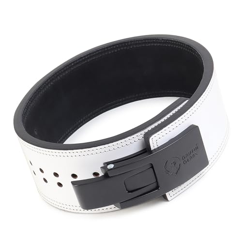 Image of 13MM Lever Gym Belt for Men & Women | 100% Full Grain Genuine Leather Powerlifting Belt | IPF Standard Weight Lifting Belt | White Belt with Black Buckle | Size X-Large