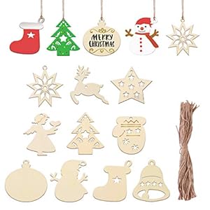 EXCEART 100Pcs Hölzerne Weihnachtsverzierungen Unvollendete Weihnachtsbaumanhänger Hängende Verzierungen Basteln DIY Feiertags Hängendes Dekor