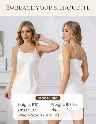 Image of THXSILK Women's Silk Nightgown, 100% Real 19 Momme Mulberry Silk Sleepwear Round Neck Spaghetti Strap Chemise Nightdress