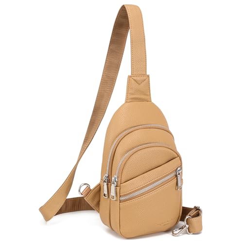 INICAT Crossbody Sling Bags Vegan Leather Fanny Packs for Women (True Khaiki)