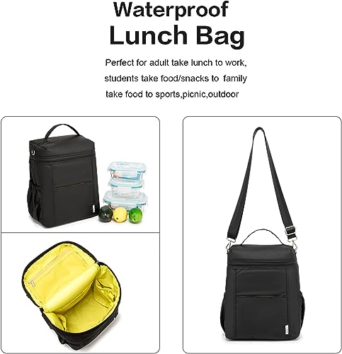 Image of NOL Natural Organic Lifestyle Insulated Lunch Bags for Women Cooler Bag Lightweight Nylon Waterproof Lunch Box For Work (Black, Large)