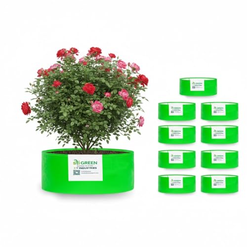 Image of HDPE Grow Bags for Plants 18X24 Inch (Pack of 10) | 260 GSM Heavy Duty UV-Protected Round Green Colour Plant Bags for Terrace and Vegetable Gardening | Strong & Reusable|