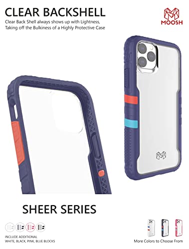 Image of MOOSH Commuter Series for iPhone 12 Mini Case Clear Back 10FT Drop Tested Scratch-Resistant Raised Edges Replaceable Colour Blocks Shock Absorption Apple iPhone 12 Mini Case 5.4 inch (Blue)