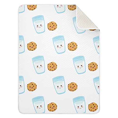 Image of Swaddle Blanket Milk Glass Happy Cookie Cotton Blanket for Infants, Receiving Blanket, Lightweight Soft Swaddling Blanket for Crib, Stroller, Nursery Blankets, 30X40 in White