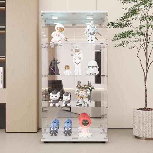 Image of Beauty4U White Glass Display Cabinet with LED&Mirror, 4-Shelf Curio Cabinet