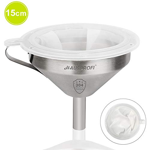 HAUSPROFI Stainless Steel Funnel, 15cm 304 Stainless Steel Kitchen Funnel with Removal Stainless