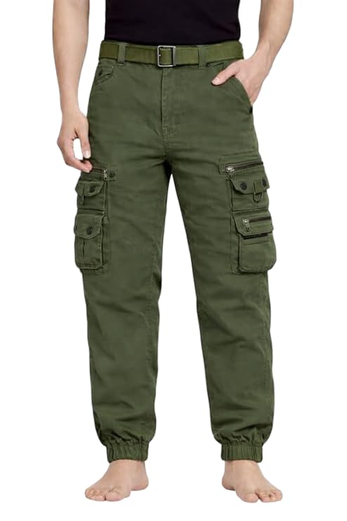 krystle Men’s Cargo Jogger Pants | Cotton Casual Trousers with Multiple Utility Pockets & Elastic Ankle | Regular Fit (Multicolor,Multisize)-picture-12