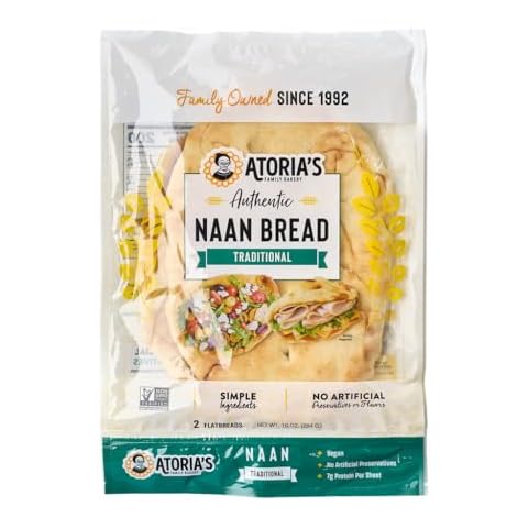 Atoria's Family Bakery Traditional Naan | Non-GMO, Vegan (8 Pack, 16 Flatbreads Total) 8-Packs of 2 Sheets (16 Sheets) Cover