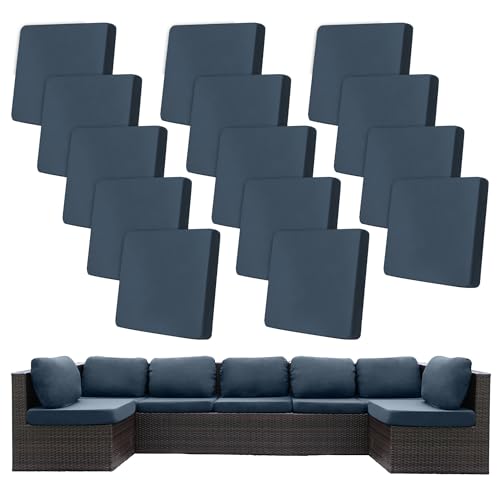 14Pcs Stretch Patio Cushion Covers,Outdoor Couch Covers Replacement,Outdoor Couch & Sofa Slipcovers,for Patio Furniture Cushion Covers,Washable Reusable Furniture Protector (Gray Blue,Cover Only)