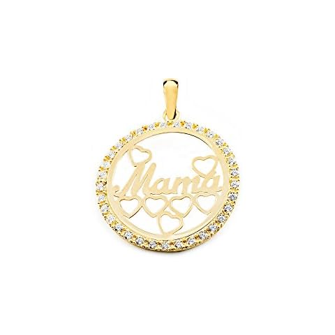 Colgante de Oro Amarillo Mama en circon con Corazones de Monde Petit Cover