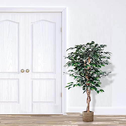 Chantoo Artificial Palm Tree 3 feet Fake Palm Tree Faux Plant for Home Decor Indoor Outdoor Patio, Tall Fake Plants with Artificial Leaves and Woven Seagrass Belly Basket 3 Pack