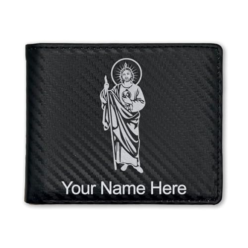 LaserGram Faux Leather Bi-Fold Wallet, Saint Jude, Personalized Engraving Included (Carbon Fiber Black with Silver)