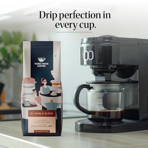 Image of THIRD WAVE COFFEE Espresso Coffee | El Diablo 100% Arabica, Medium Dark Roast, Fine Grind, 250g Pouch, Rich Aroma & Bold Flavor Coffee Beans for Home Espresso Machines & Moka Pots