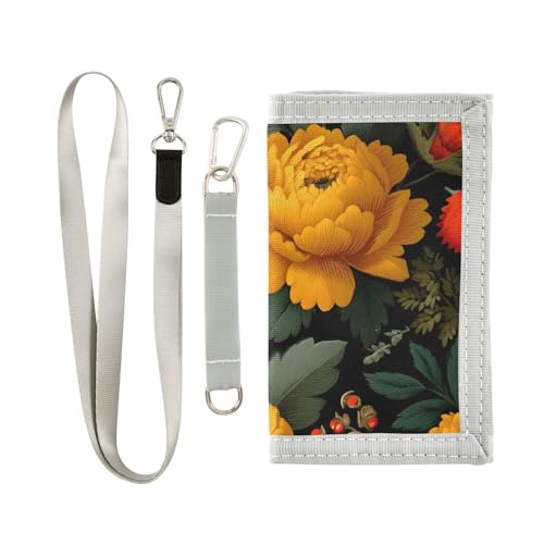 Floral Yellow Kids Wallet for Boys Girls Youth, Compact Fabric 4.9×2.9 in