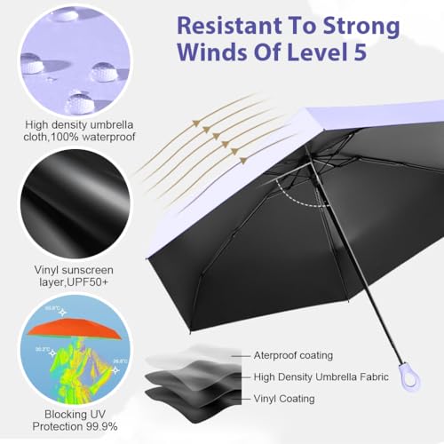 Image of PALAY Mini Sun Umbrella UPF 50+ Sun Protective Sun Umbrella with Black Liner 6 Strong Ribs Design Fashion Outdoor Folding Umbrella Travel