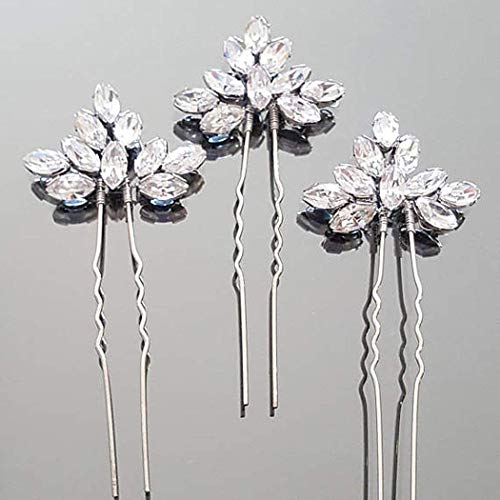 Artio Wedding Hair Pins Accessories with Rhinestones for Women and Girls 3PCS (Silver)