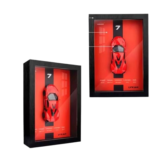Image of Worshiper 3D Car Frame Wall Art Wooden Hanging Painting Frame with Removable Die-Cast Cars, Lights & Sounds Pull-Back Action & Opening Doors Collectible Display for Car Decoration (1:32 Lykan Hypersport)