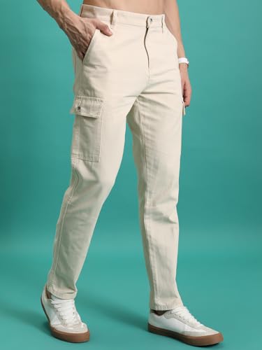 Highlander Men's Beige Tapered Cargo Trousers - Image 5
