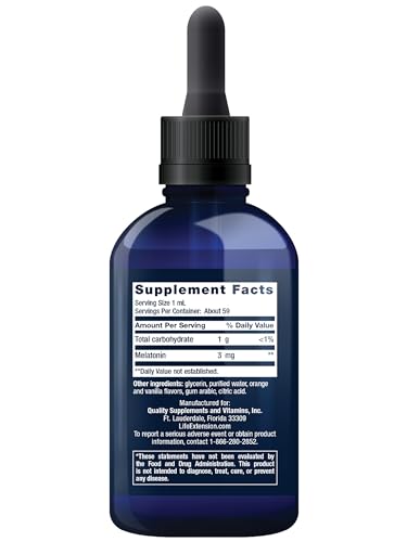 Life Extension Fast-Acting Liquid Melatonin (Citrus-Vanilla Flavor), 3 mg, Optimal Sleep Support, Healthy circadian Rhythms, Cellular Defense, Gluten-Free, Non-GMO, 2 fl oz - Image 3