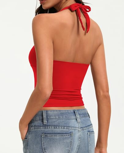 Image of Avidlove Women's Halter Top Deep V Going Out Tops Double Lined Sexy Backless Summer Crop Tank Top