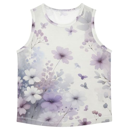 susiyo Beautiful Light Purple Flowers Boys Sleeveless Tank Top Girls Athletic T Shirt
