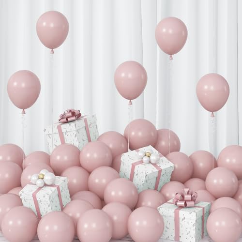 Image of Dusty Pink Balloons 5inch Small Cavern Pink Balloon 60pcs Mini Round Retro Boho Blush Light Rose Latex Balloon for Arch Garland Girls Birthday Party Decoration Wedding Baby Bridal Shower Bachelorette
