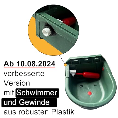 Tränke aus Kunststoff mit Anschlussset IBC Container | 4 Liter | Ideal für Pferde, Rinder, Schafe und Hunde | Schwimmertränke mit Halterungen Tränkebecken
