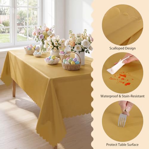 Image of NatNarr 3 Pcs Gold Plastic Tablecloths, Scalloped Rectangle Table Cloths
