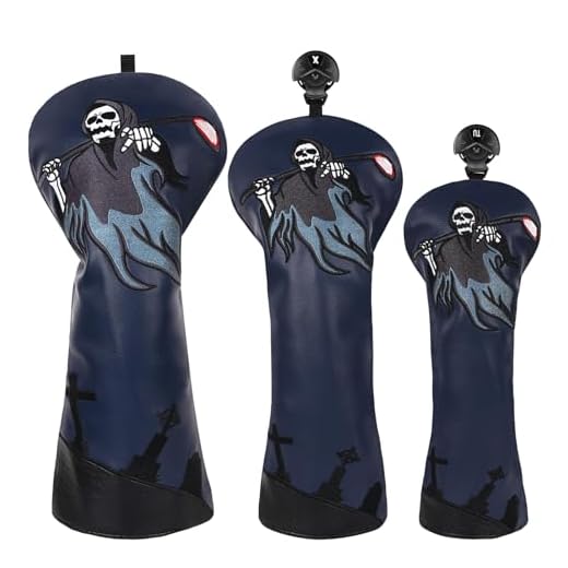 LZFAN 3PCS Golf Club Head Cover Set Golf Head Cover Driver Headcover Fairway Wood Headcover Hybrid Club Head Cover Embroidered Leather (Ghost)