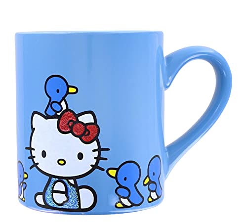 Silver Buffalo Sanrio Hello Kitty Blue Sparkles Ceramic Mug | BPA-Free Coffee Cup For Espresso, Tea | Holds 14 Ounces