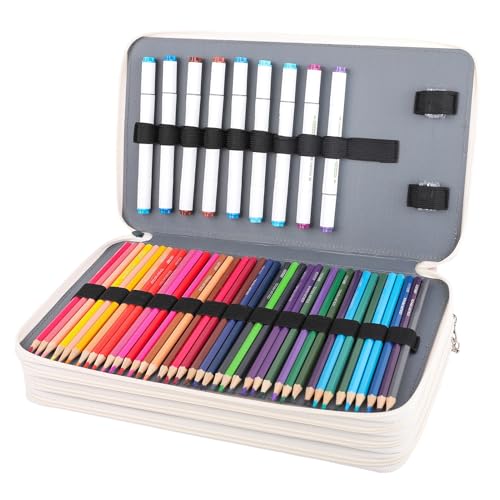Image of Vomgomfom 300 Slots Marker Case 4-Layer PU Leather, Handle, White