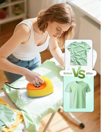 Image of Sundu 1000W Mini Travel Steam Iron, Portable Small Iron for Quilting & Sewing, Non-Stick Soleplate, 300 Steam Holes, 90ml Tank, Safety Base & Digital Temperature Control-Yellow