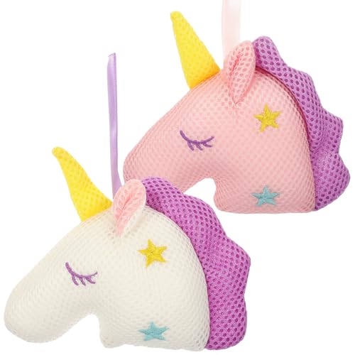 Angoily 2 Esponjas de Baño de Dibujos Animados Forma de Unicornio Bola de Ducha de Malla para Exfoliación Suave Colores Blanco y Rosa Ideales para Uso Diario Ducha