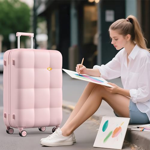 MGB 26-Inch Hardside Suitcases with Wheels, Medium Checked Luggage with 360°Spinner Wheels - Scratch Resistant Hardshell - TSA Lock - Polycarbonate Shell for Lightweight Travel - Pink3