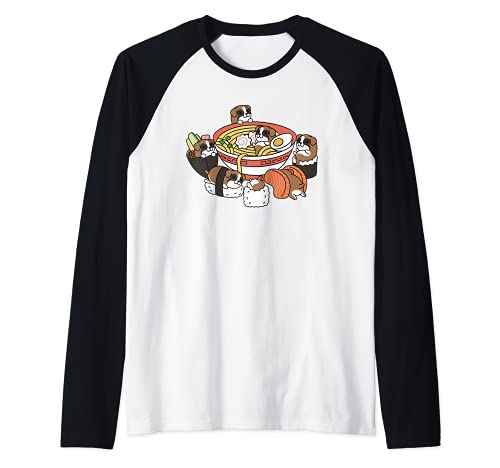Ramen Sushi Boxer Dog Raglan Baseball Tee, Black