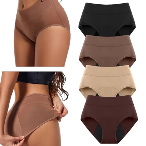 YFEESEN Lbmlbm Leakproof Underwear High-Waisted Leak-Proof Panties Washable & Reusable Underwear Soft Absorbent (US Alpha Small Regular Regular 4pcs-A)