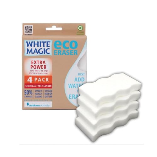 White Magic Extra Power Sponge – Heavy-Duty Stain Remover, 11x7x1.5cm, High-Density Compressed Sponge for Long-Lasting Durability & Tough Scrubbing Power