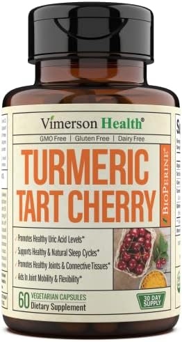 Turmeric Curcumin & Tart Cherry Extract Capsules with Black Pepper. 95% Curcuminoids. Joint Support Supplement with Organic Tumeric & Bioperine. Aids Uric Acid Balance, Muscle Recovery & Sleep Support