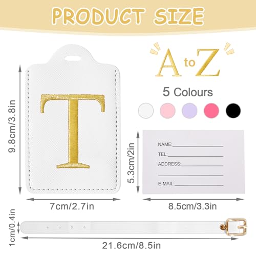 Image of Initial Letter Luggage Tag for Suitcase, Cute Luggage Bag, Waterproof PU Leather Travel Luggage Tag, Suitcase Identifier Name Tag, Monogrammed Suitcases Tags, Bag Tags for Handbags(White T)