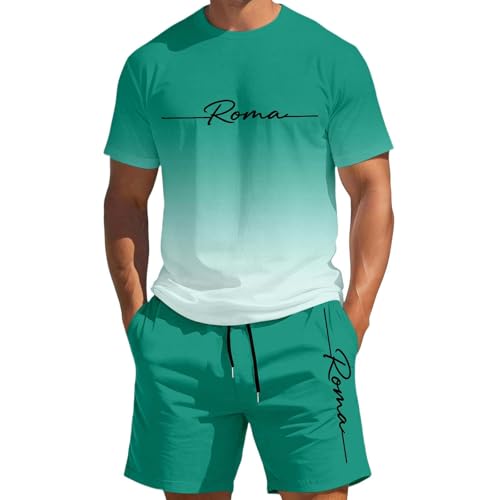 Ensemble homme t-shirt dégradé vert et short M pour tenue décontractée