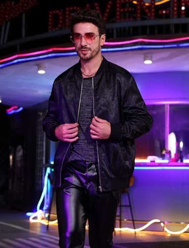 ODIZLI Men's Bomber Jacket Long Sleeve Zip Up Jacket Windbreaker 70s Disco Night Party Nightclub Jackets2