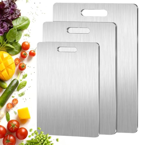 Titanium Cutting Boards 3 PCS Double Sided Pure Titanium Cutting Board | Easy to Clean | Cutting Edge Hygiene & Durability | Food-Grade Raw & Cooked Foods or Outdoor Camping Chopping Board