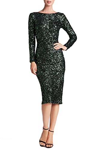 Image of Dress The Population Womens Emery Long Sleeve Stretch Sequin Midi Sheath Ddr147